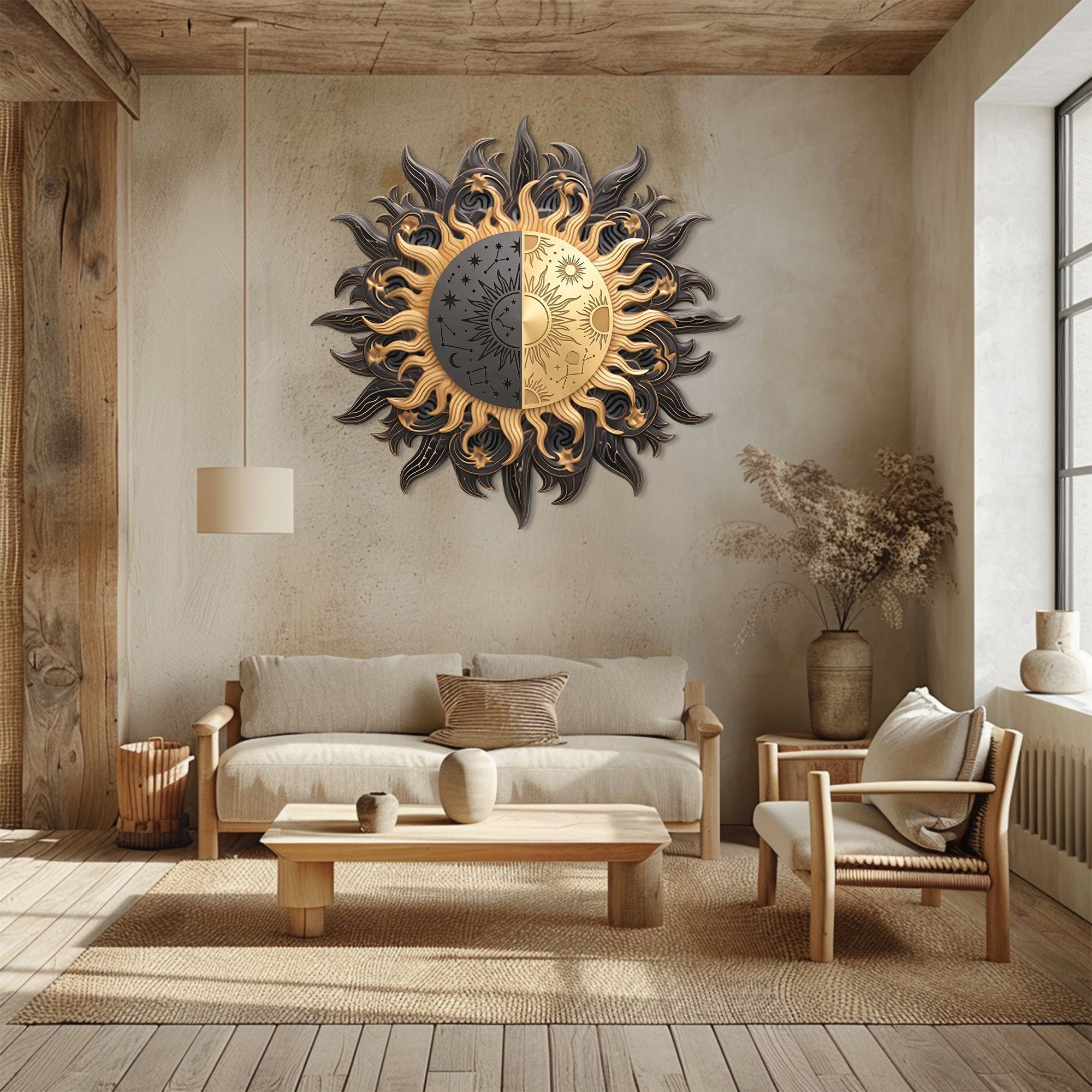 Sun Moon Wall Art – Celestial Boho UV Printed Decor for Indoor &amp; Outdoor Spaces