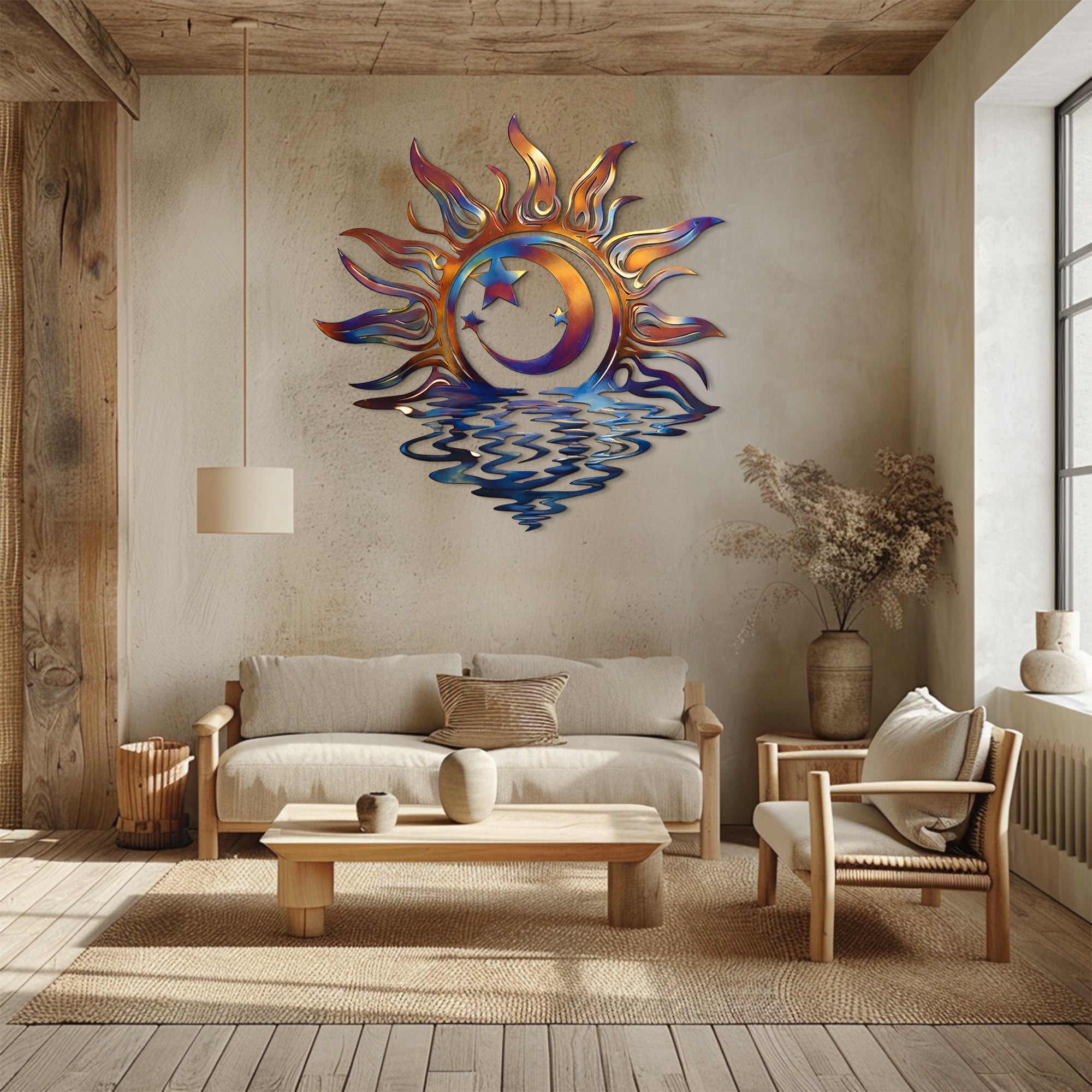 Sun Moon Ocean Wall Art – Coastal Celestial UV Printed Decor for Indoor &amp; Outdoor Spaces