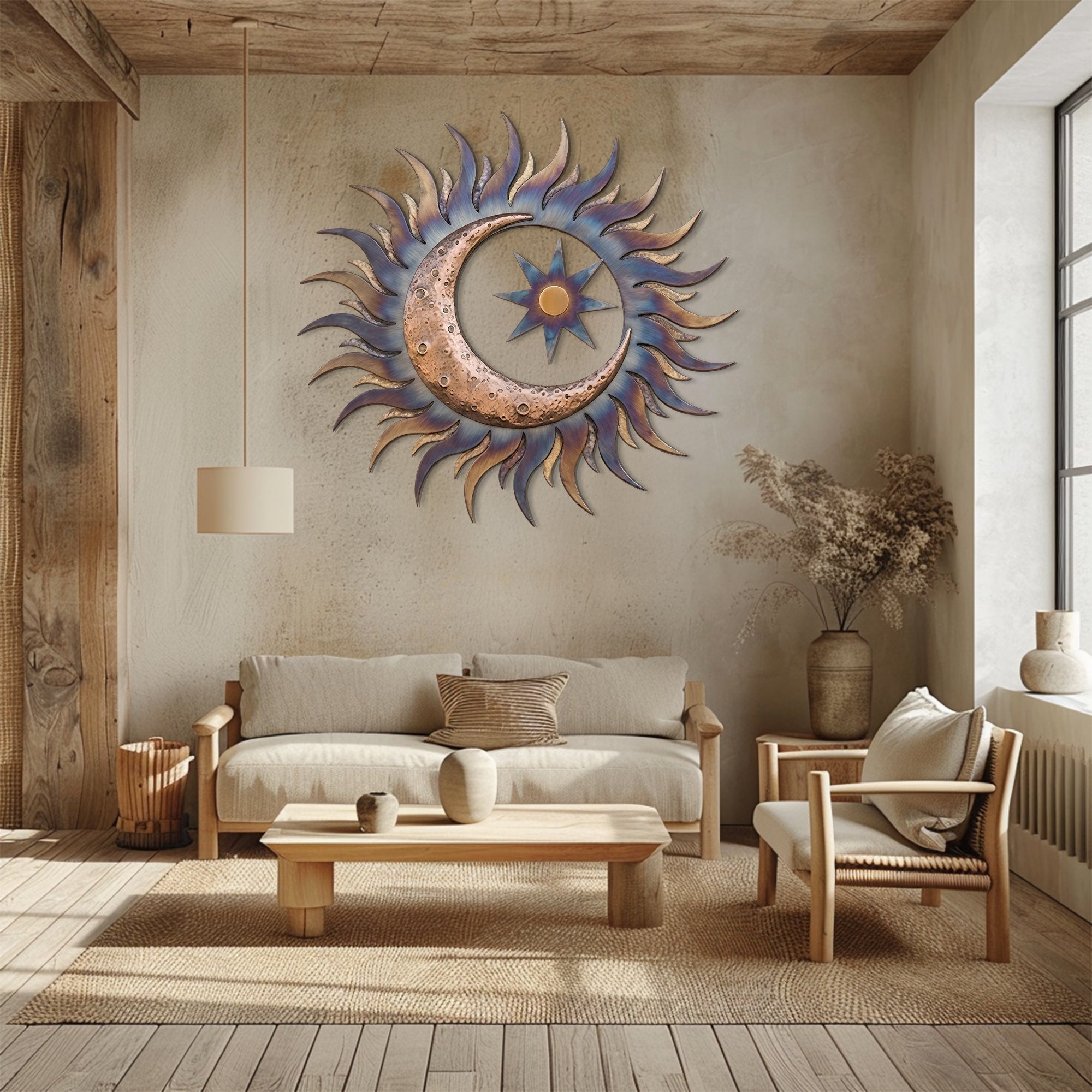 Sun Metal Wall Art – Boho UV Printed Aluminum Wall Decor for Indoor &amp; Outdoor Space