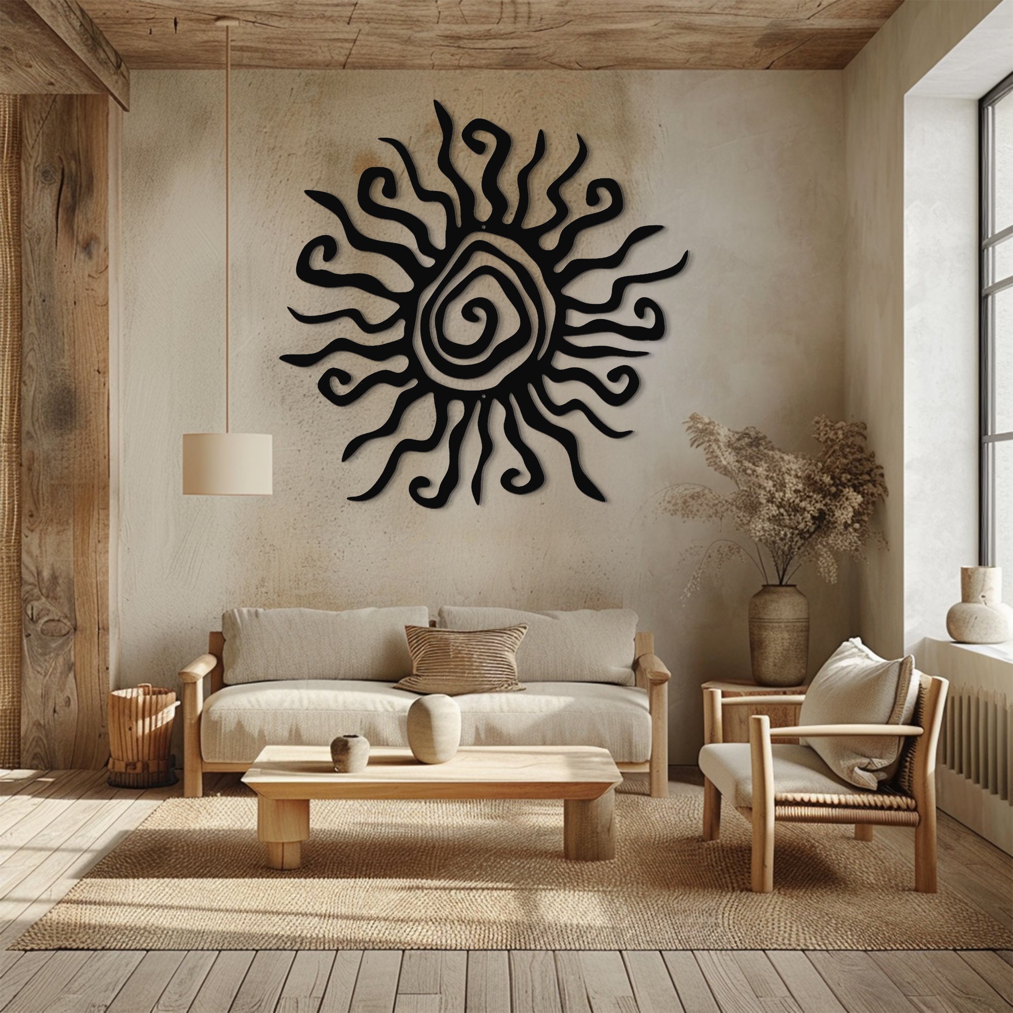 Abstract Sun Wall Art – Minimalist Line Aluminum Metal Decor for Modern Home &amp; Outdoor Spaces