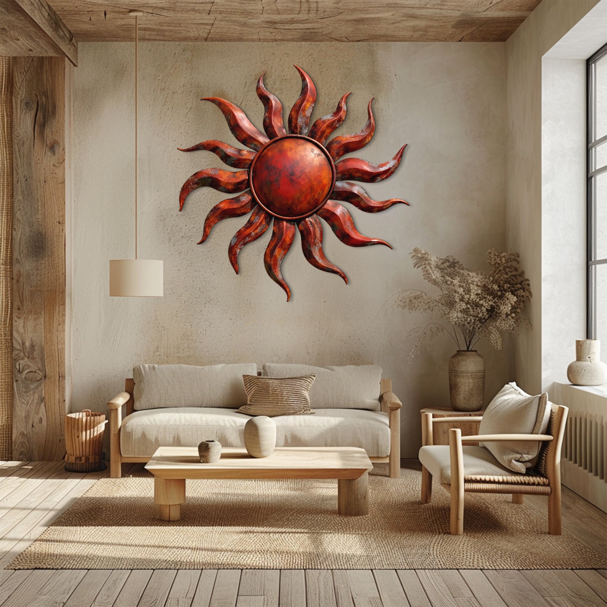 Rustic Sun Wall Art – Rustic Flame Aluminum Metal Decor for Indoor &amp; Outdoor Home Display