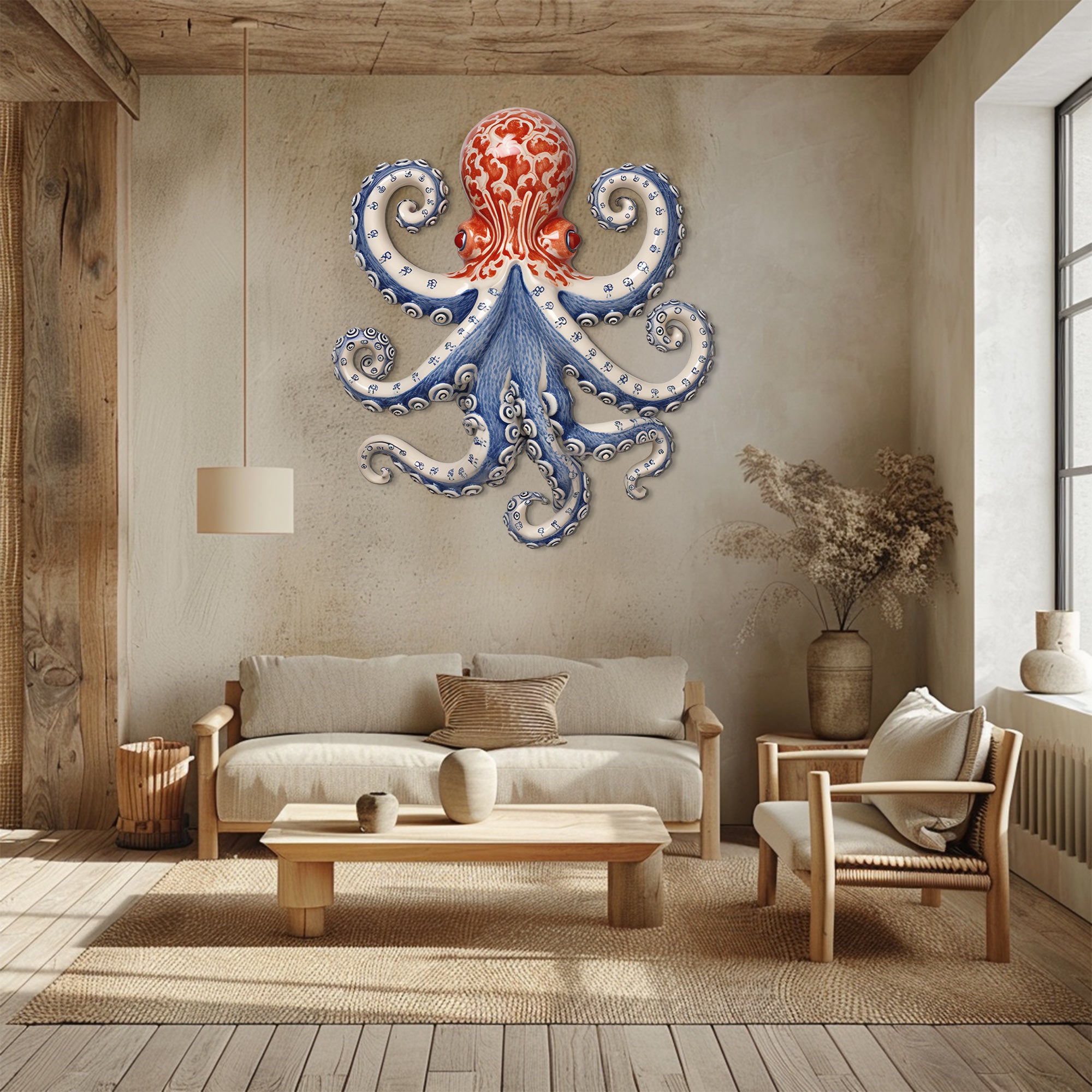 Octopus Metal Wall Art – Coastal UV Printed Aluminum Decor for Outdoor Beach Space