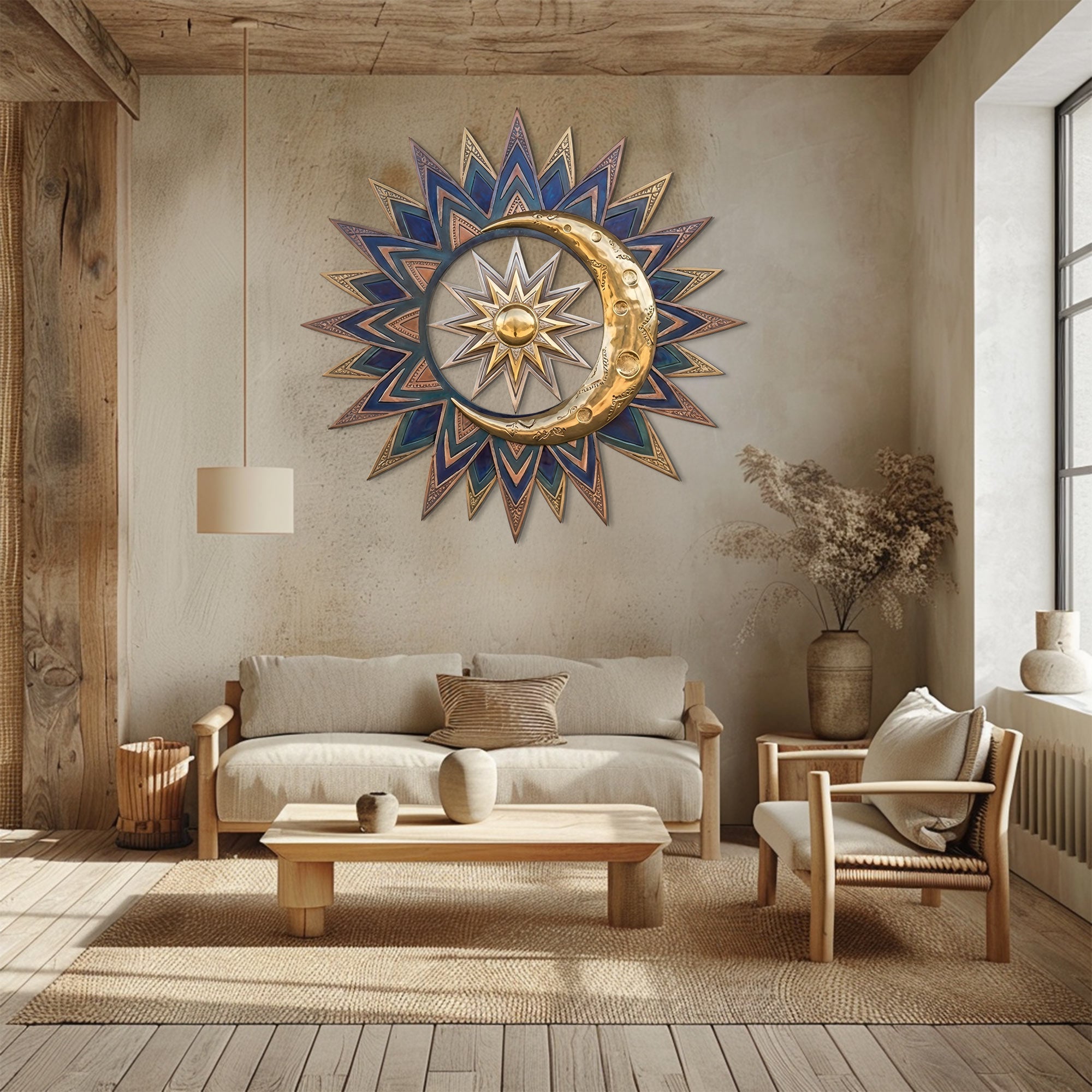 Sun Moon Wall Art – Boho Celestial Style UV Printed Metal Decor for Living Room &amp; Bedroom