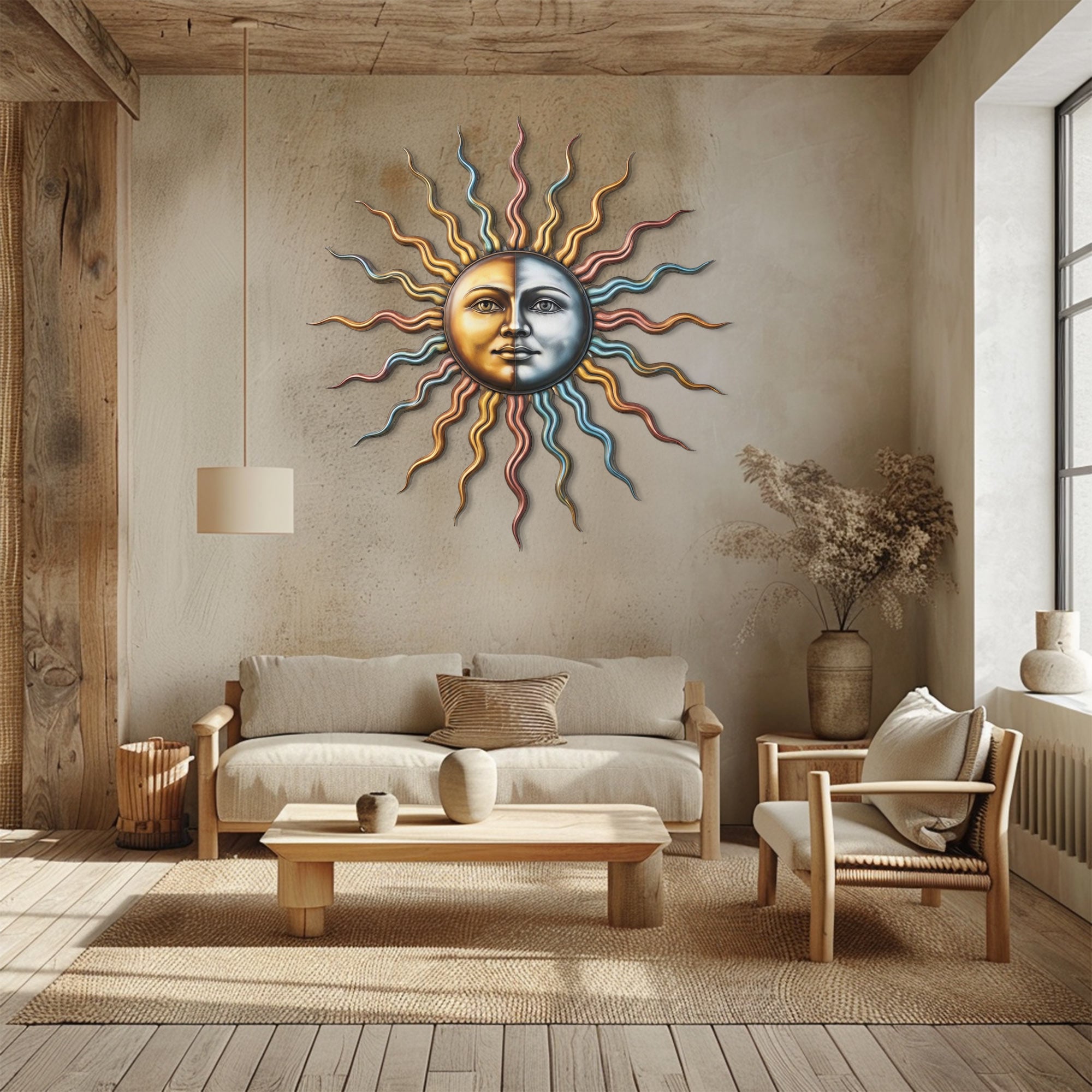 Sun Moon Face – Celestial Dual Tone Metal Decor for Wall Art Display