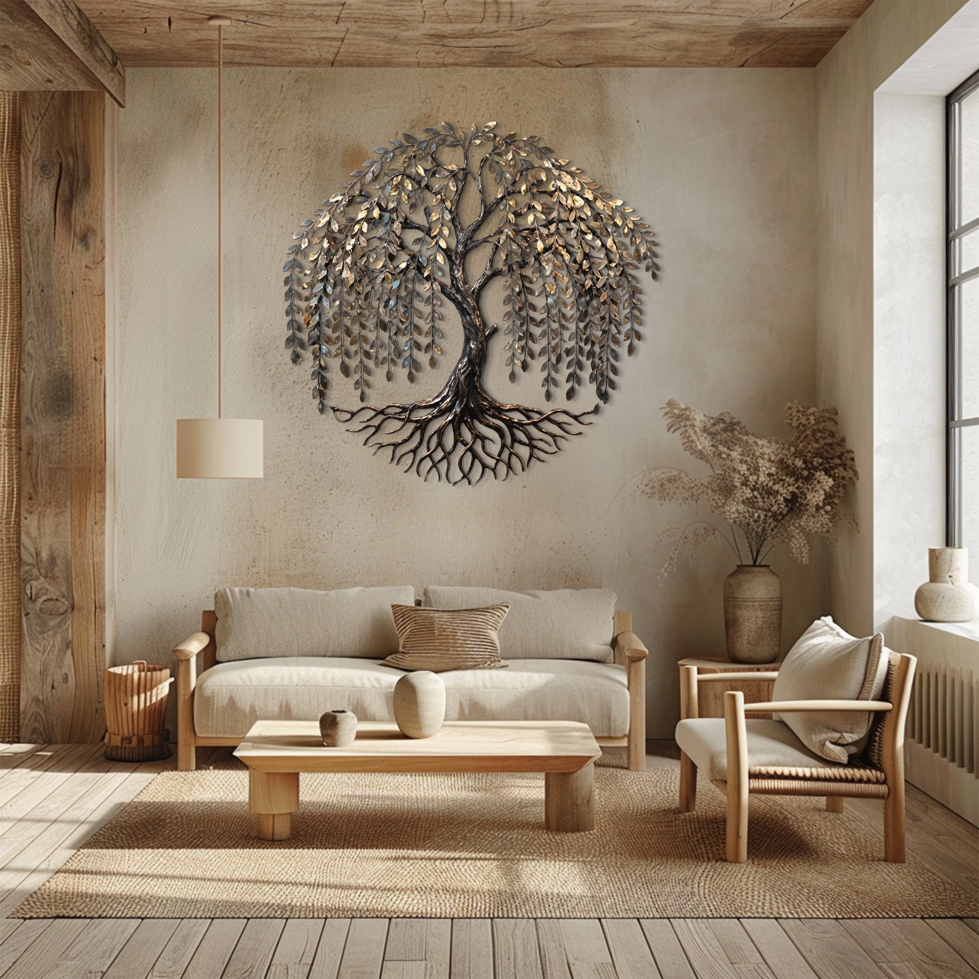 Tree of Life Metal Wall Art – Rustic Nature UV Printed Aluminum Decor for Living Room Garden Wall Decor