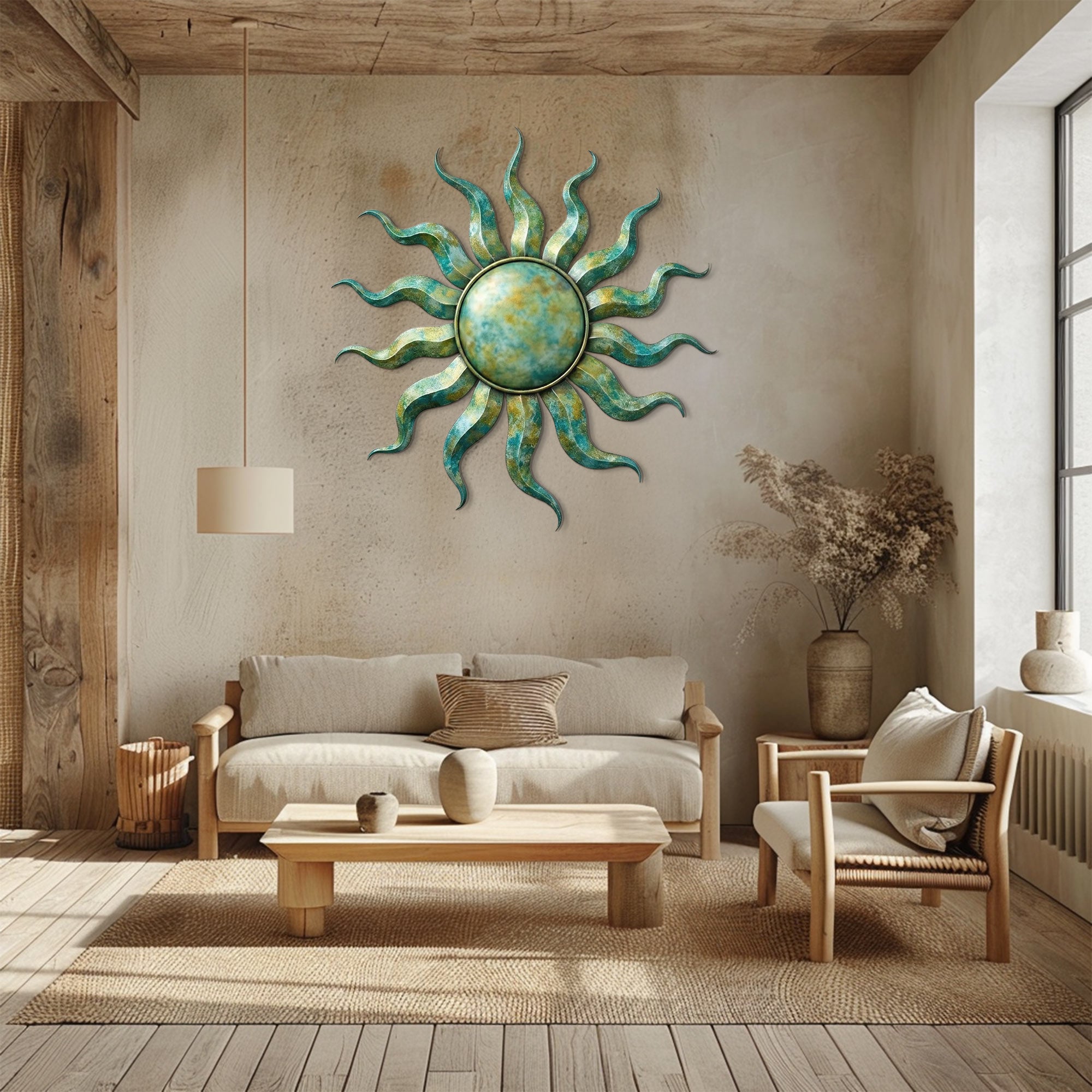 Sun Metal Wall Art – Boho Distressed Metal Wall Decor for Home
