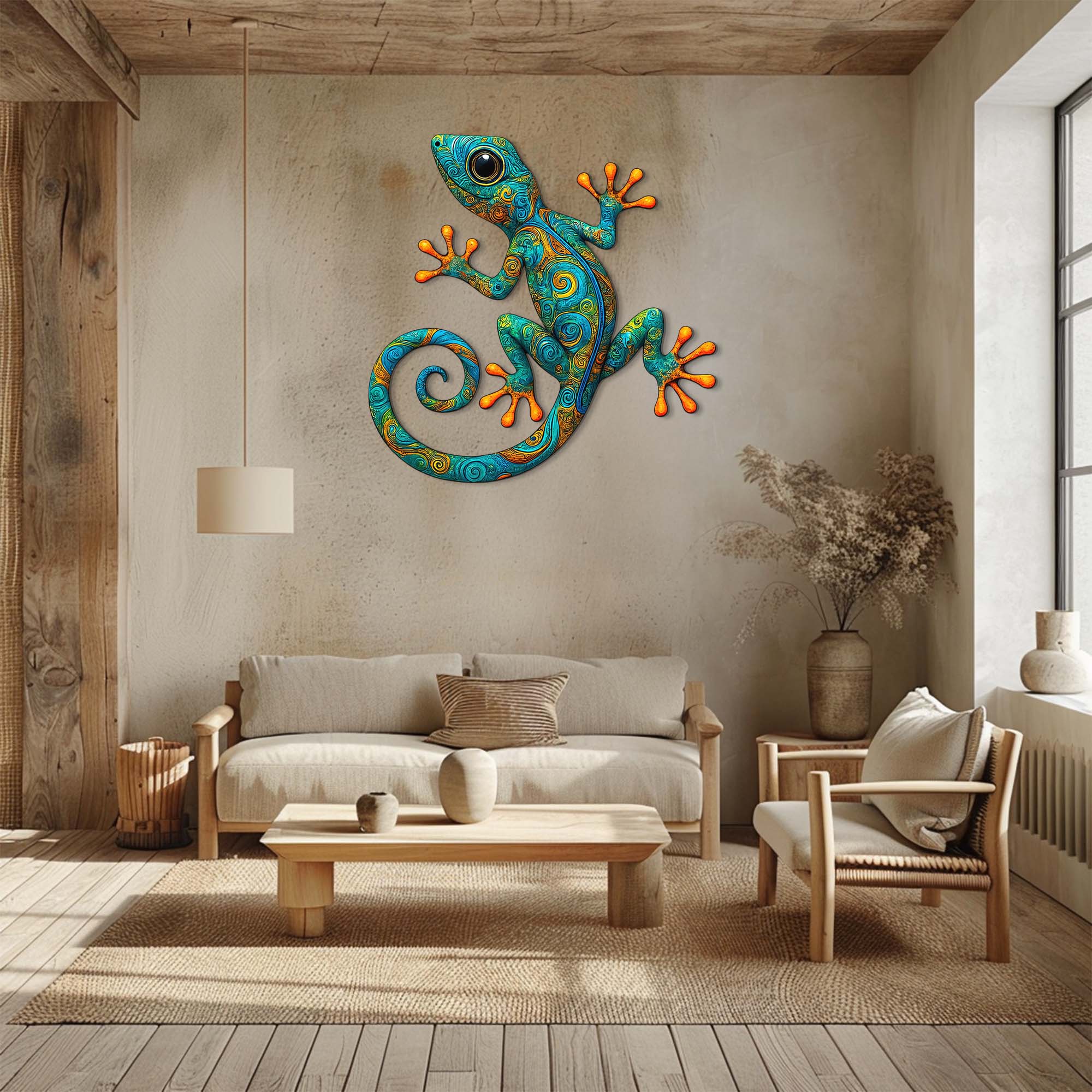 Gecko Wall Art – Boho Tropical UV Printed Aluminum Decor for Indoor Outdoor Wall Display