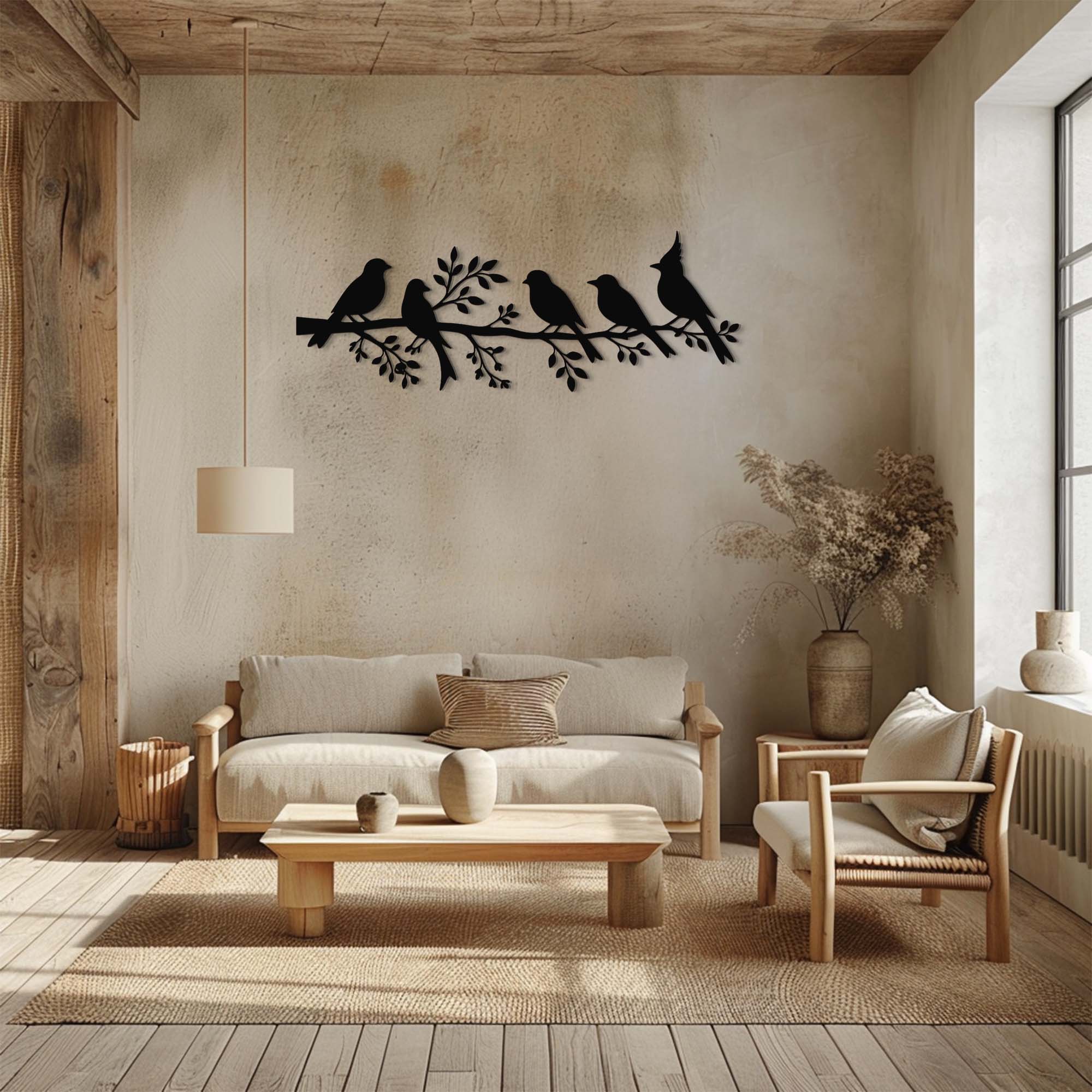 Birds On Branch Metal Wall Art – Minimalist Nature Silhouette UV Printed Aluminum Decor for Living Room Wall
