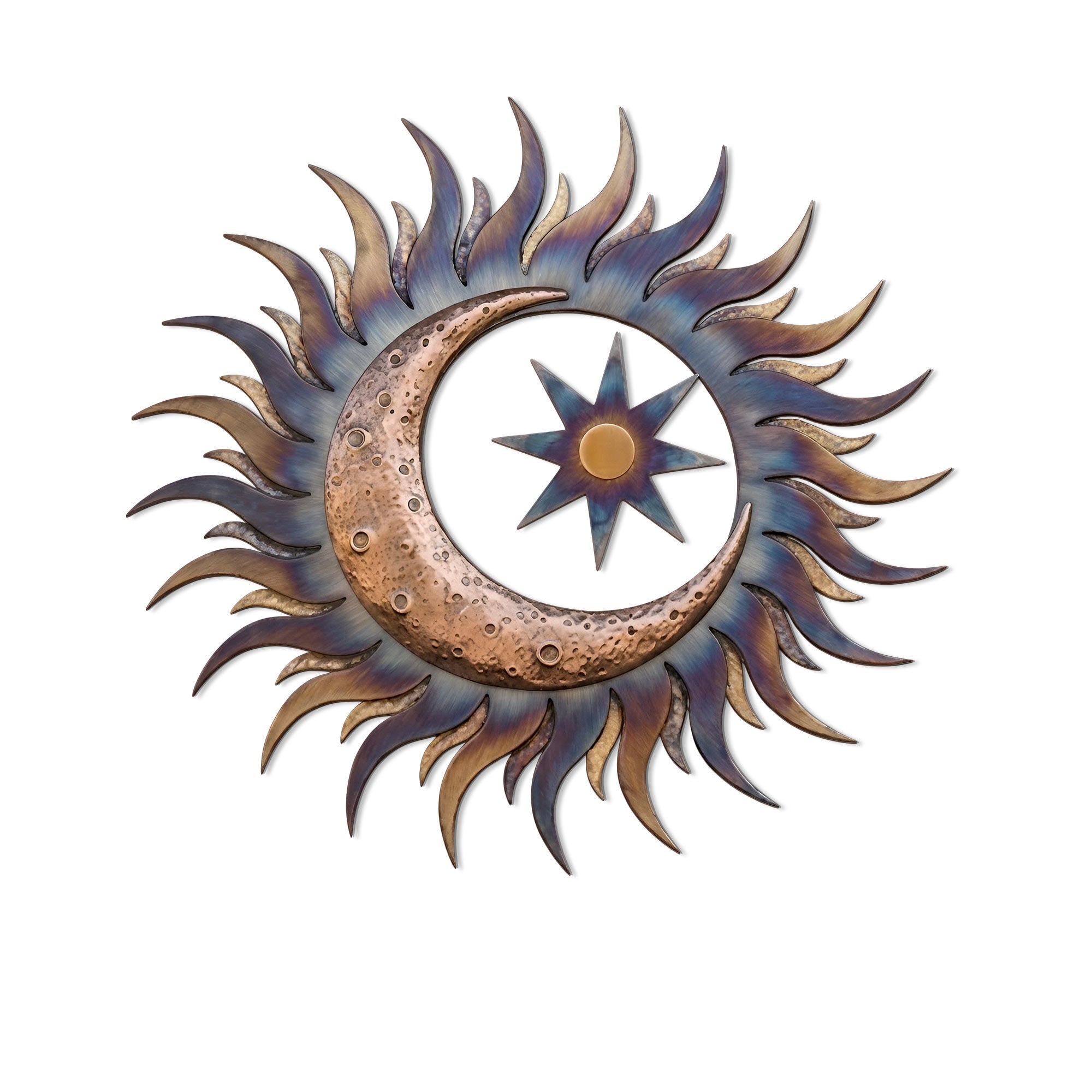 Sun Metal Wall Art – Boho UV Printed Aluminum Wall Decor for Indoor &amp; Outdoor Space