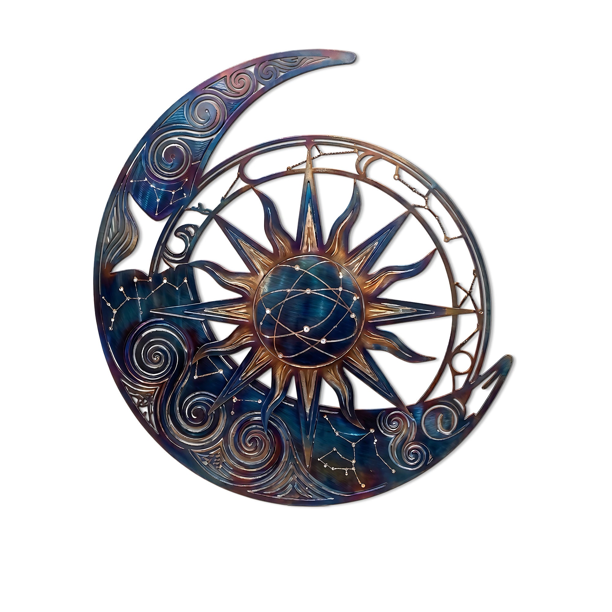 Sun Moon Metal Wall Art – Boho UV Printed Aluminum Wall Decor for Indoor Outdoor Space