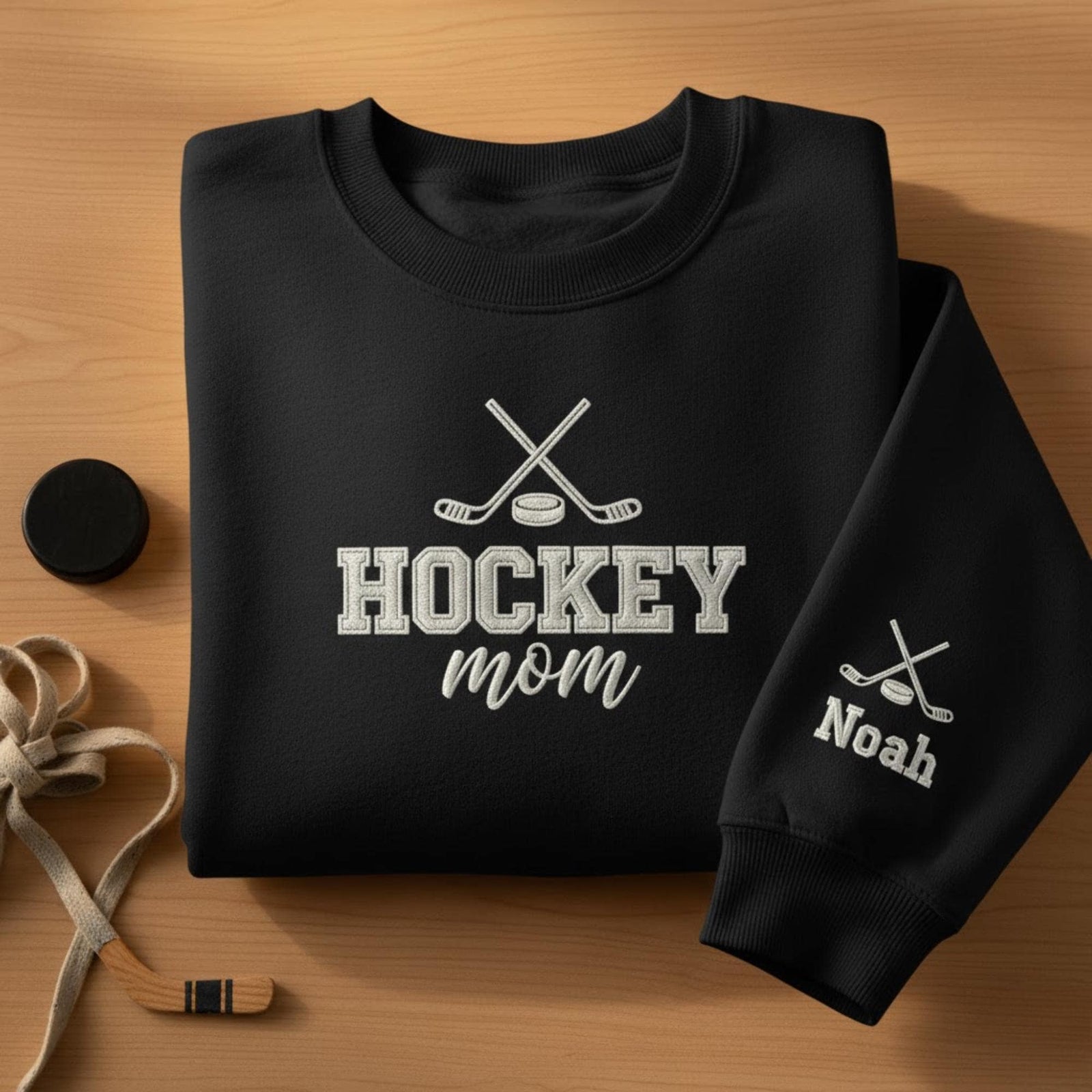 Custom Hockey Mom Embroidered Sweatshirt Personalized Hockey Mama Shirt Game Day Spirit Wear Hockey Team Mom Gift Cozy Embroidery Top