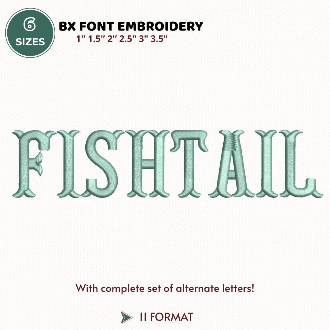 Fishtail Machine Embroidery Font, Fishtail Monogram embroidery font, + 11 other formats for Embroidery Machines, Instant Download