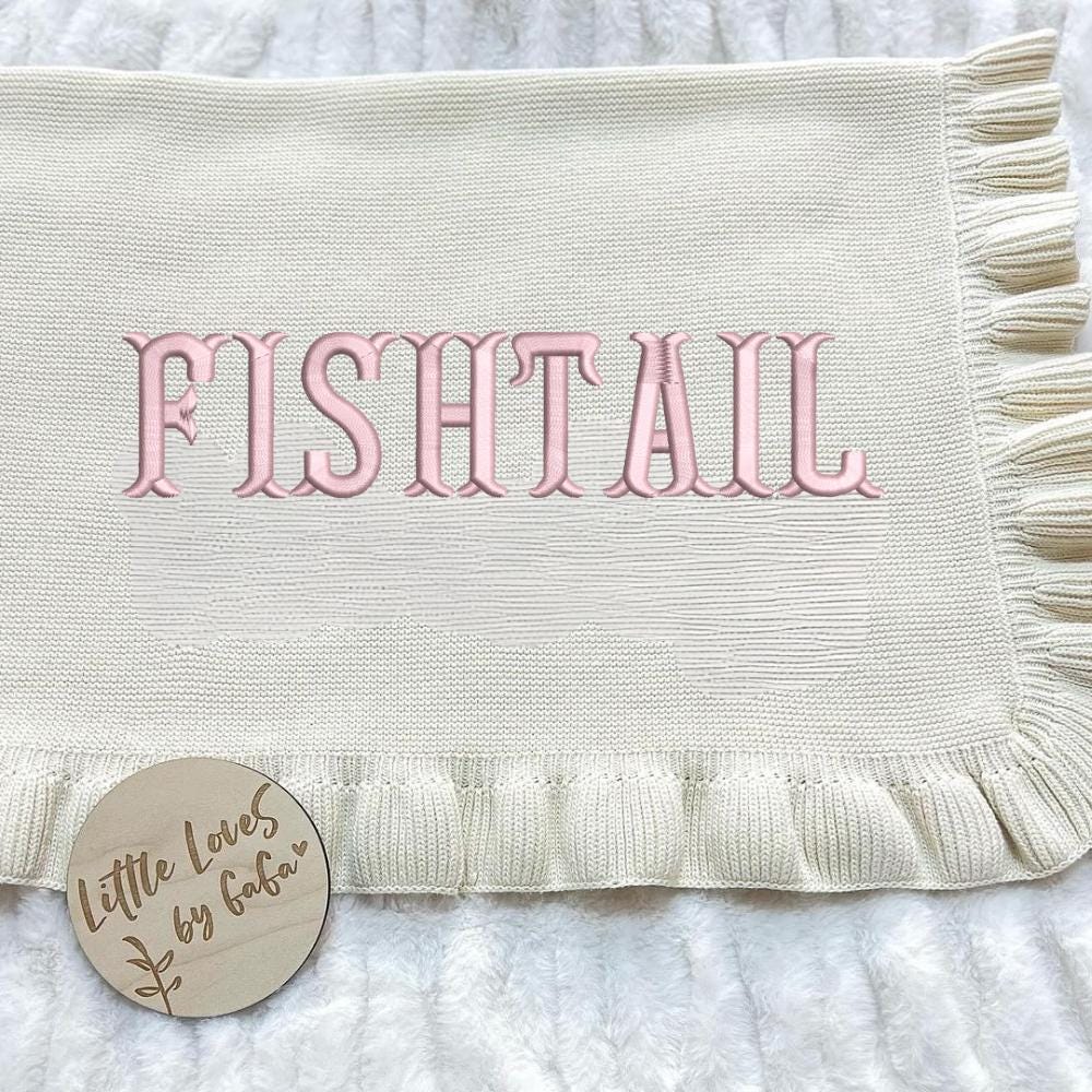 Fishtail Machine Embroidery Font, Fishtail Monogram embroidery font, + 11 other formats for Embroidery Machines, Instant Download