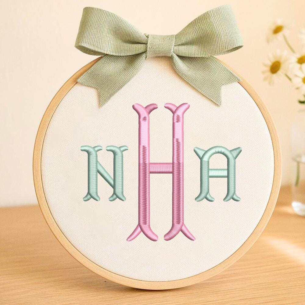 Monogram Fishtail Embroidery,  Fishtail Embroidery Monogram, Instant Download BX Font | PES + 11 other formats for Embroidery Machines
