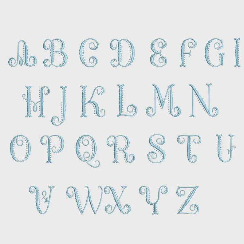6 Satin Stitch Monogram Fonts Embroidery Bundle, Alphabet Designs, BX + 11 formats, Fishtail Monogram Embroidery Font, (Instant Download)