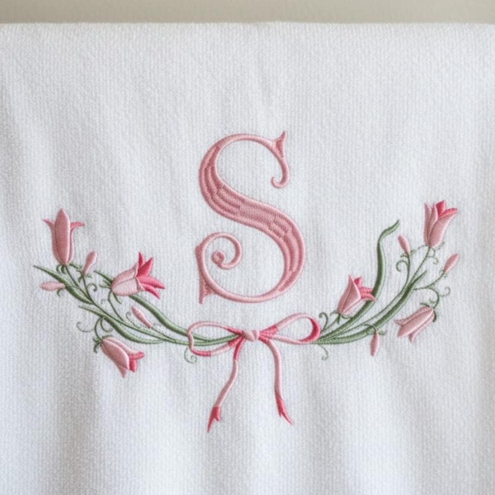 Fishtail Monogram with floral frame Embroidery Design, BX Font (Digital Download), 5 sizes, 11 formats