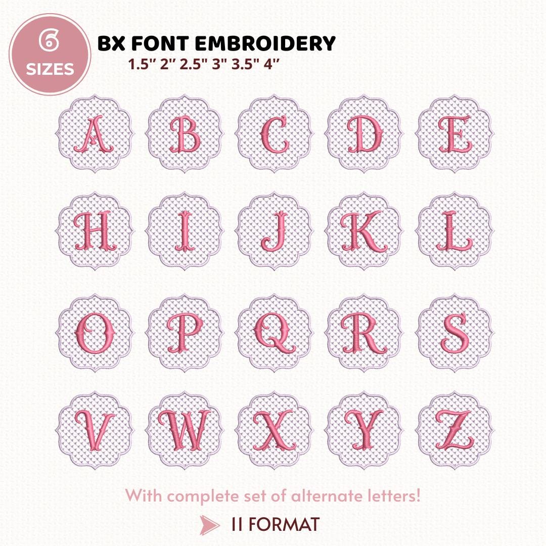 Embossed Monogram Embroidery Font, BX Included Embroidery Font, Floral Alphabet A-Z (BX Font) (Digital Download)