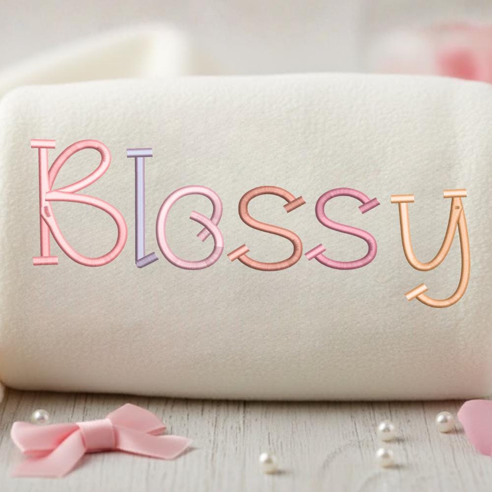 Blossy Satin Embroidery Font, Thin Script (BX Included, Instant Download)