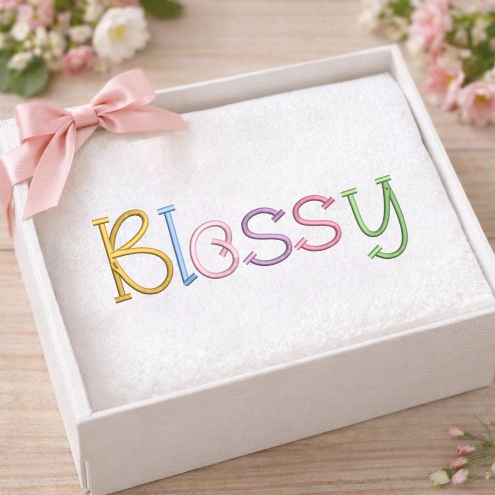 Blossy Satin Embroidery Font, Thin Script (BX Included, Instant Download)