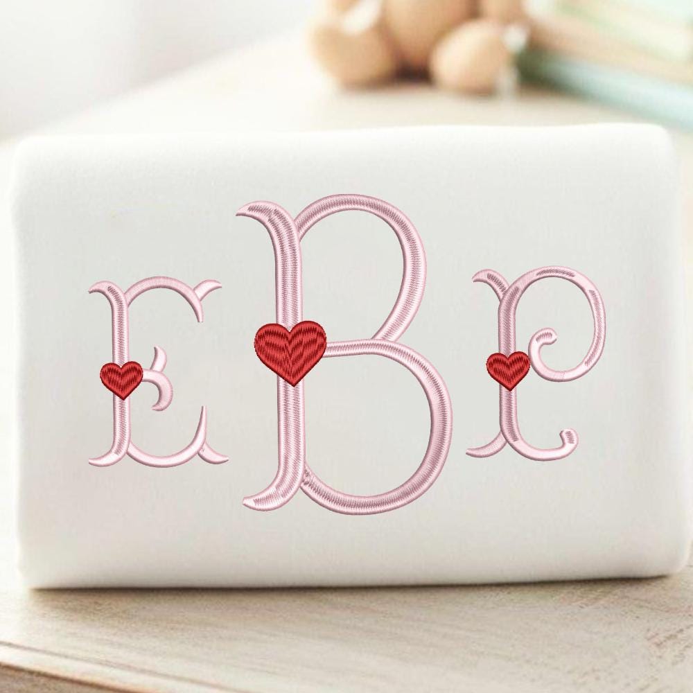 Heart Fishtail Monogram Fishtail Embroidery EmbroideryFont, Instant Download BX Font | PES + 11 other formats for Embroidery Machines