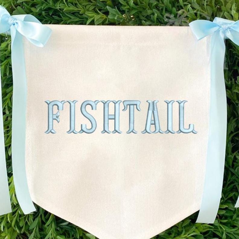 Fishtail Machine Embroidery Font, Fishtail Monogram embroidery font, + 11 other formats for Embroidery Machines, Instant Download