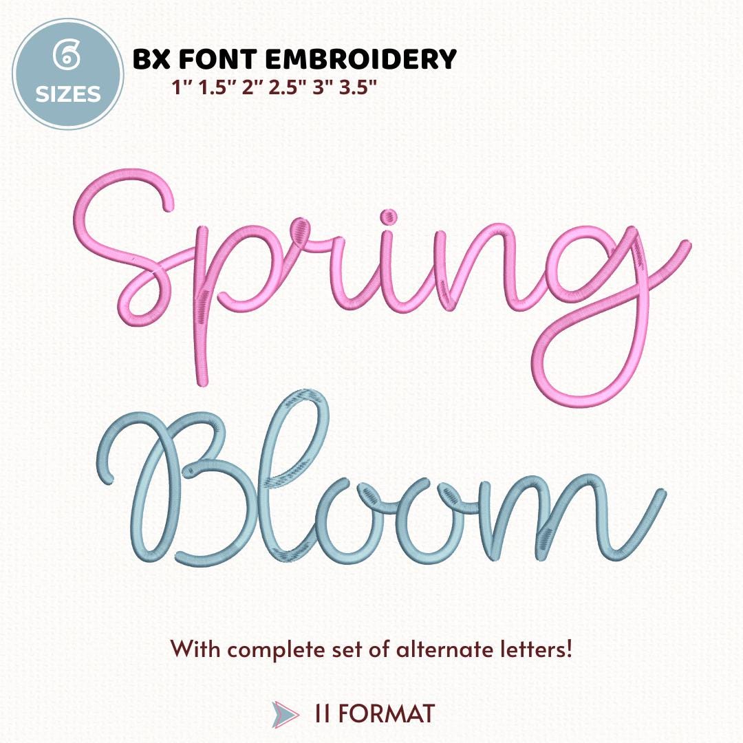 Spring Bloom Cursive Machine Embroidery Font, Monogram Script Alphabet, Satin Stitch, PES DST, Signature Font, 6 Sizes, Instant Download