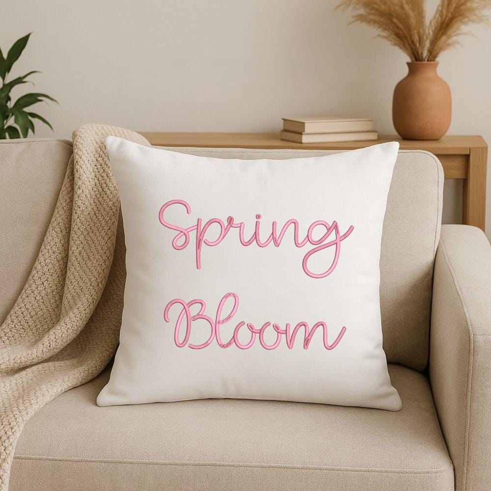 Spring Bloom Cursive Machine Embroidery Font, Monogram Script Alphabet, Satin Stitch, PES DST, Signature Font, 6 Sizes, Instant Download
