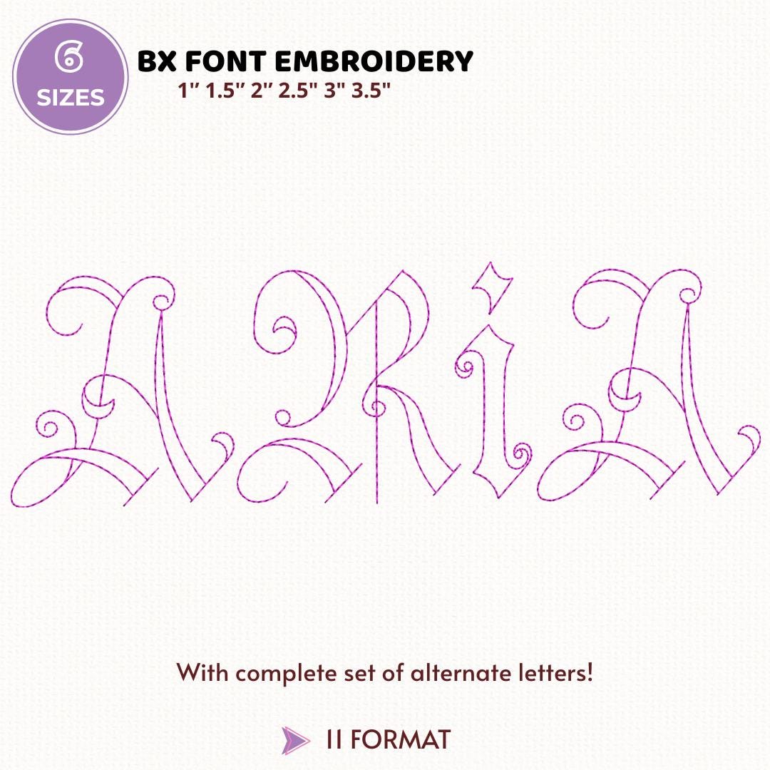 Aria Cursive Machine Embroidery Font, Monogram Script Alphabet, Satin Stitch, PES DST, Signature Font, 6 Sizes, Instant Download