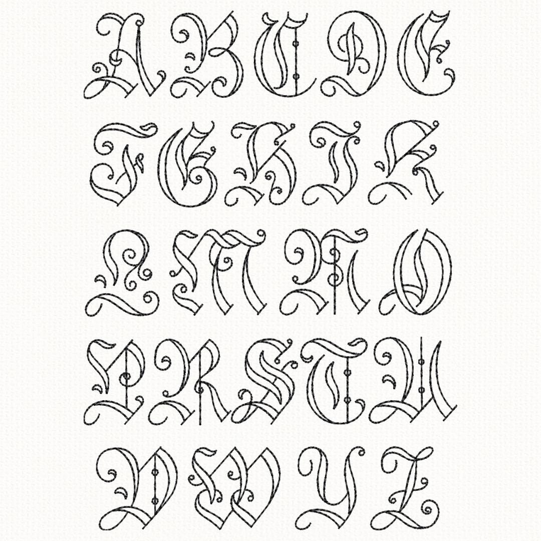 Aria Cursive Machine Embroidery Font, Monogram Script Alphabet, Satin Stitch, PES DST, Signature Font, 6 Sizes, Instant Download