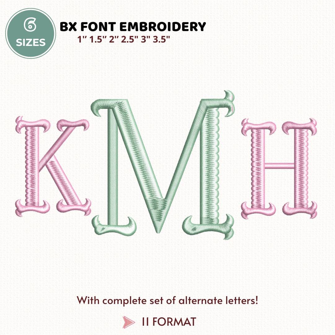 Classic Monogram Embroidery Design, Elegant Monogram Embroidery Font, BX Font (Digital Download), 5 sizes, 11 formats