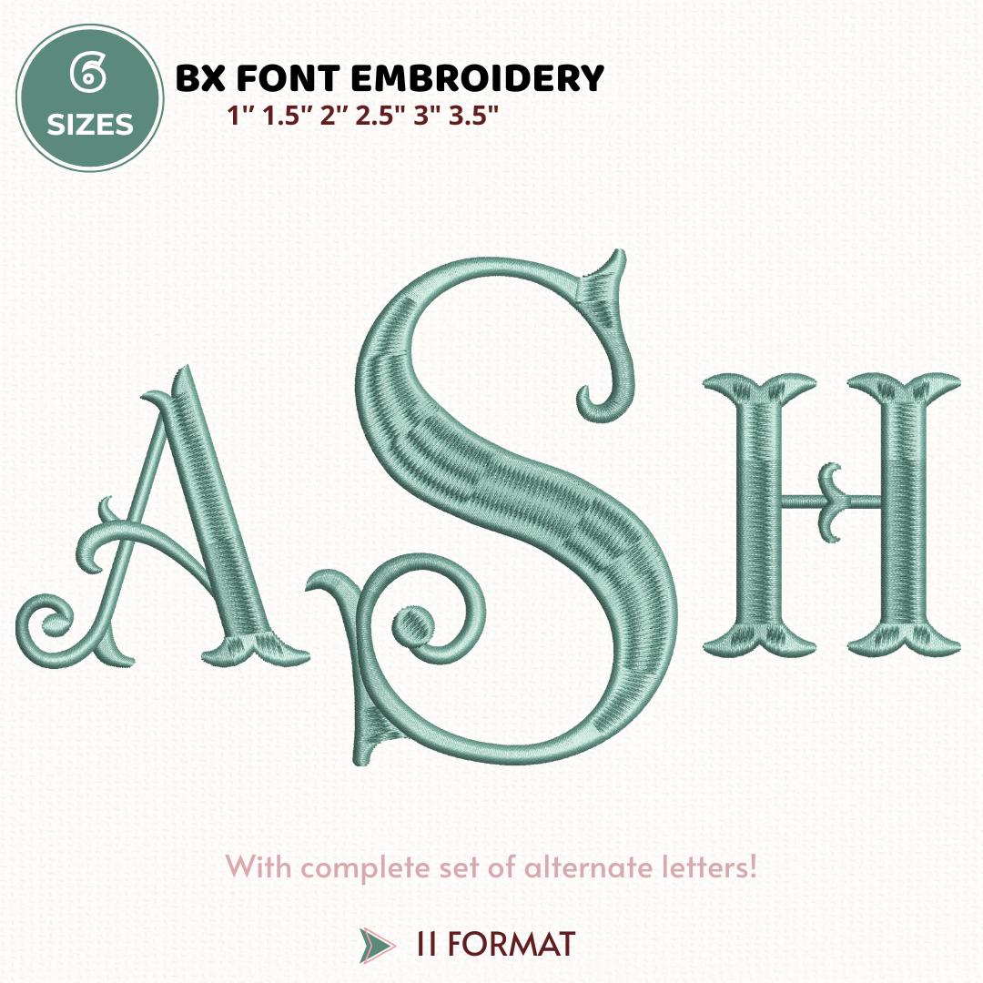 Fishtail Monogram Embroidery Design, BX Font (Digital Download), 5 sizes, 11 formats