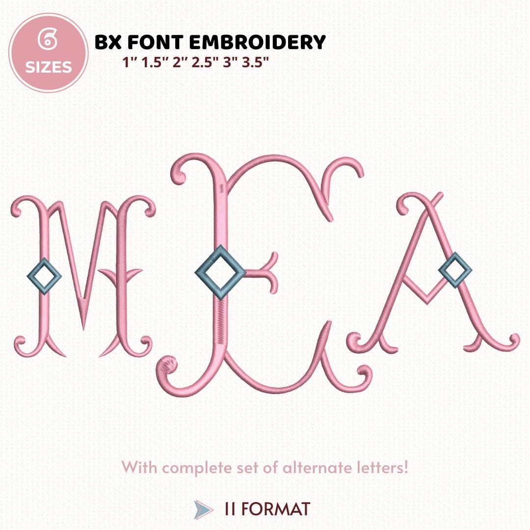 Diamond Monogram Embroidery Monogram Designs In 6 Sizes, Fancy Font Embroidery, Instant Download BX Font | PES + 11 other