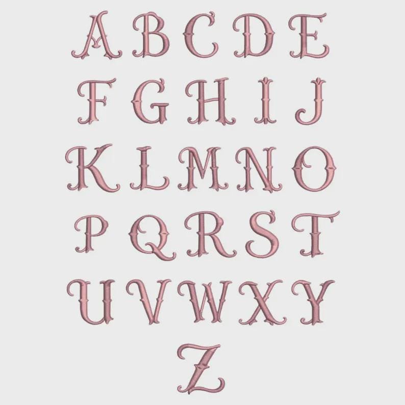 6 Satin Stitch Monogram Fonts Embroidery Bundle, Alphabet Designs, BX + 11 formats, Fishtail Monogram Embroidery Font, (Instant Download)