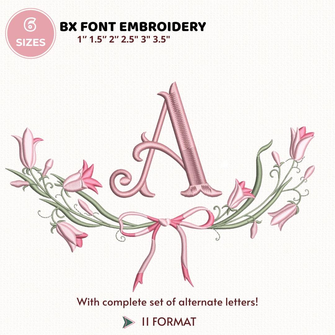 Fishtail Monogram with floral frame Embroidery Design, BX Font (Digital Download), 5 sizes, 11 formats