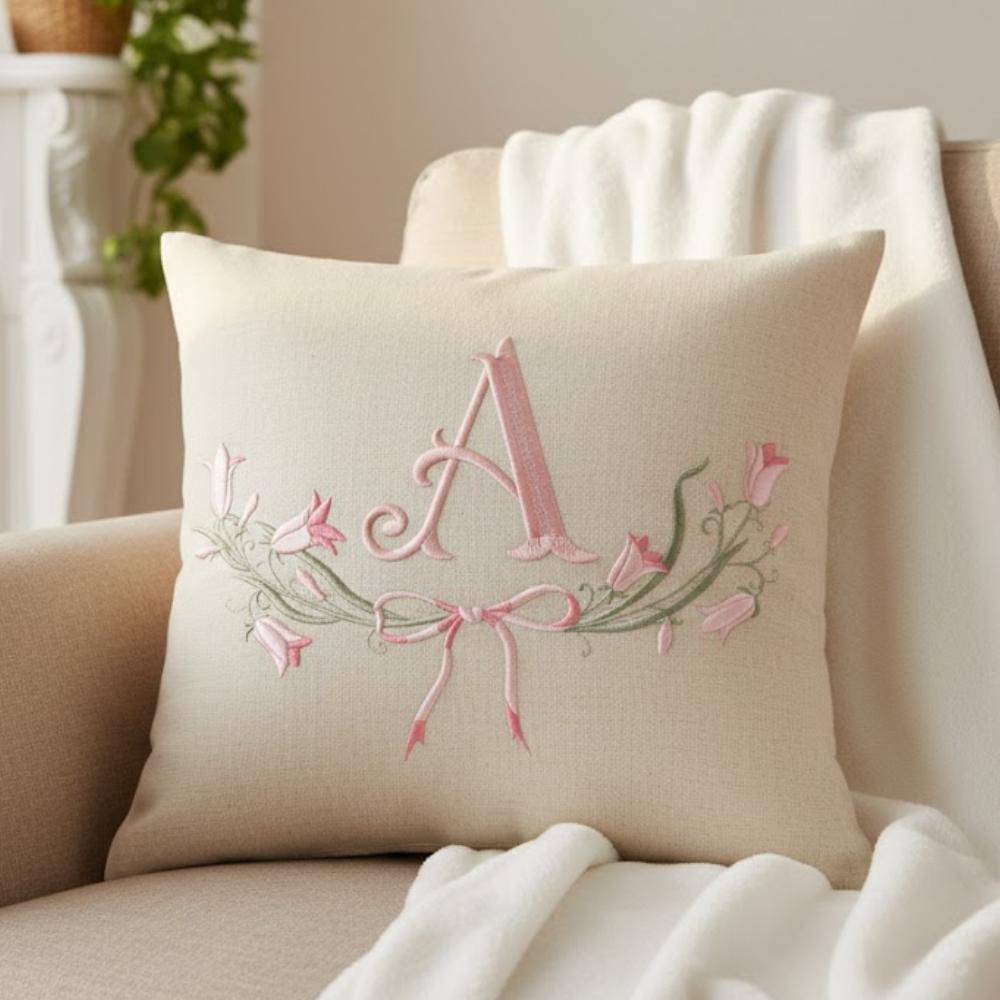 Fishtail Monogram with floral frame Embroidery Design, BX Font (Digital Download), 5 sizes, 11 formats