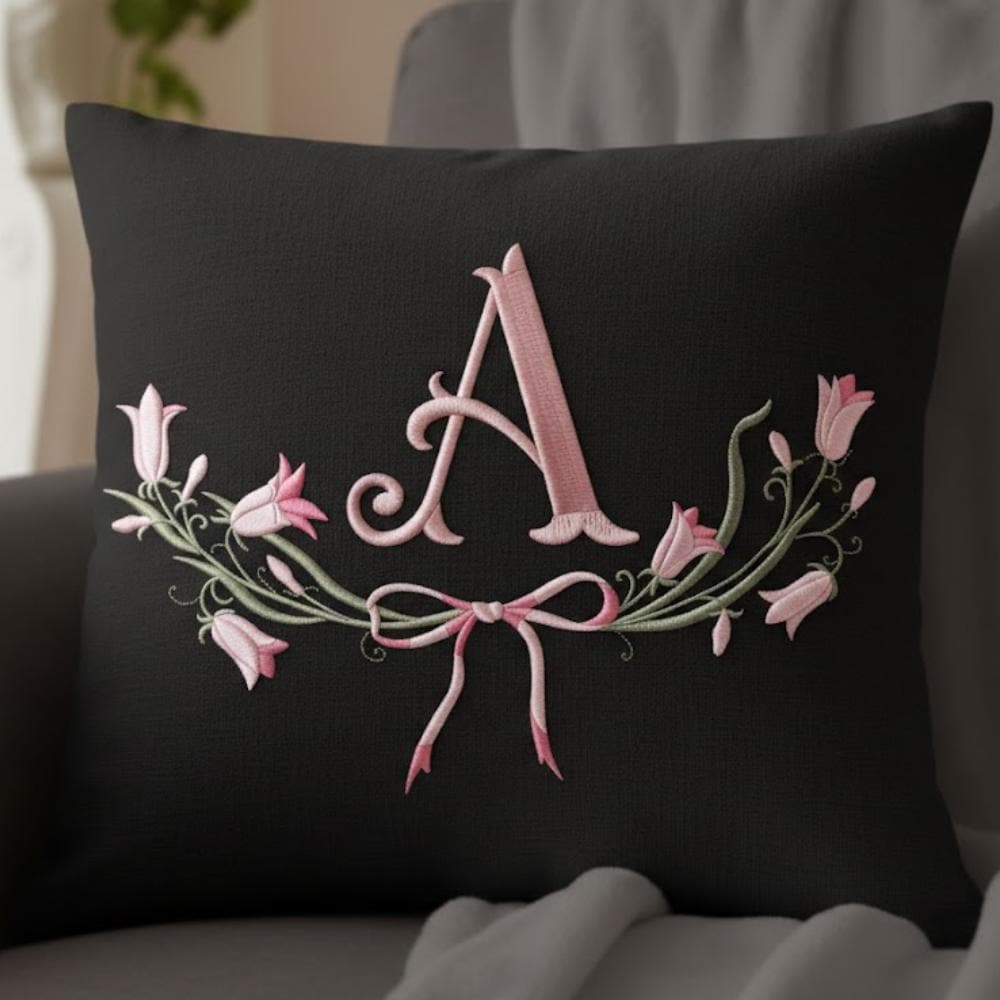 Fishtail Monogram with floral frame Embroidery Design, BX Font (Digital Download), 5 sizes, 11 formats