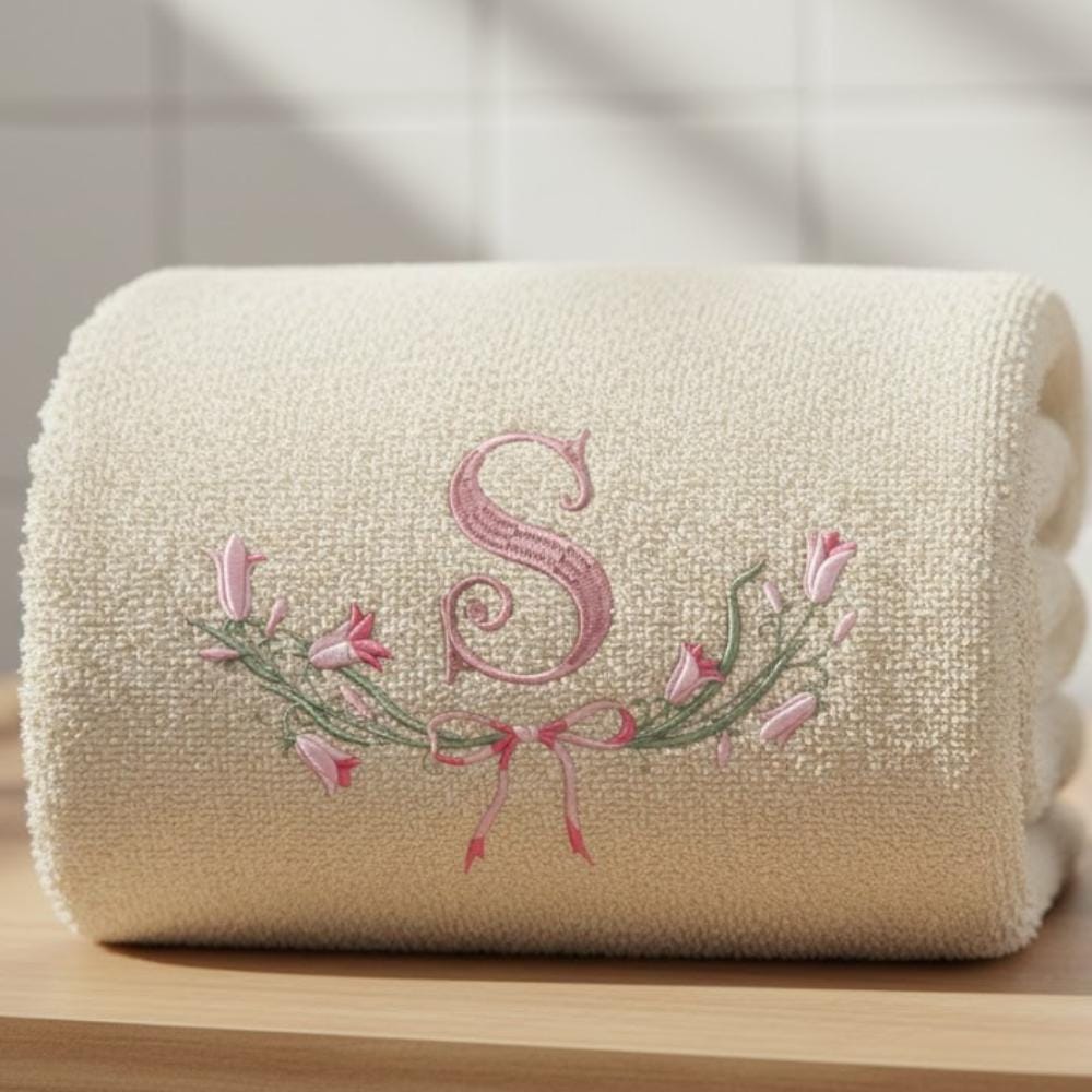 Fishtail Monogram with floral frame Embroidery Design, BX Font (Digital Download), 5 sizes, 11 formats