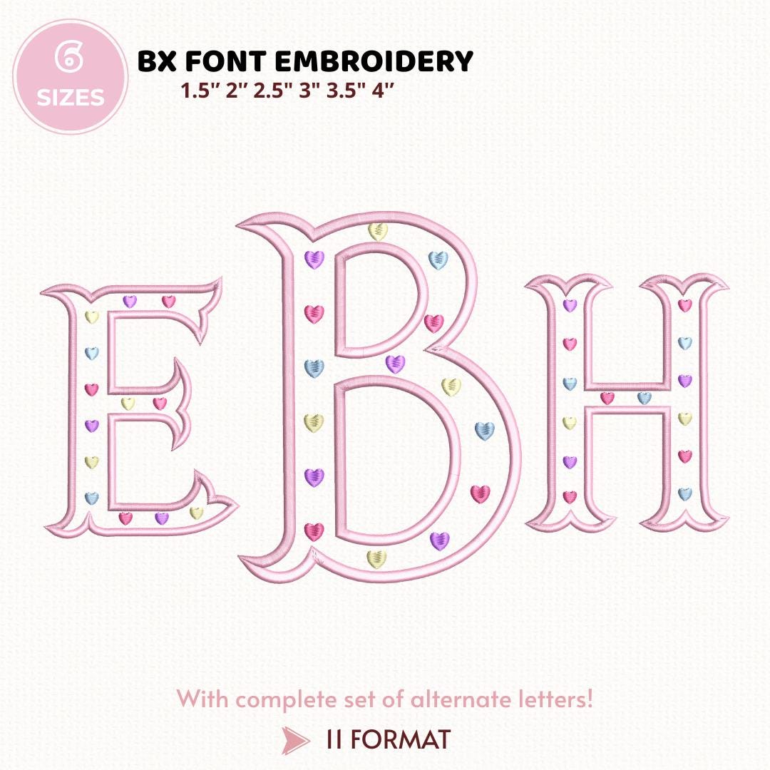 Heart Monogram Fishtail Embroidery Monogram Family Designs, Instant Download BX Font | PES + 11 other formats for Embroidery Machines