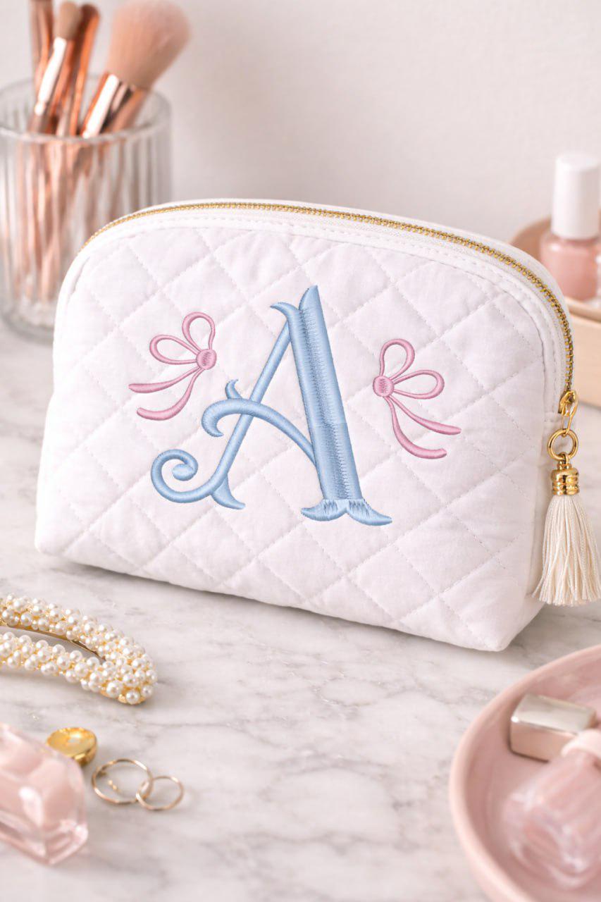 Baby Girl Monogram Embroidery with Bows, Pastel Initial Font BX, Nursery Name Design, Machine Embroidery (Digital Download), 11 formats