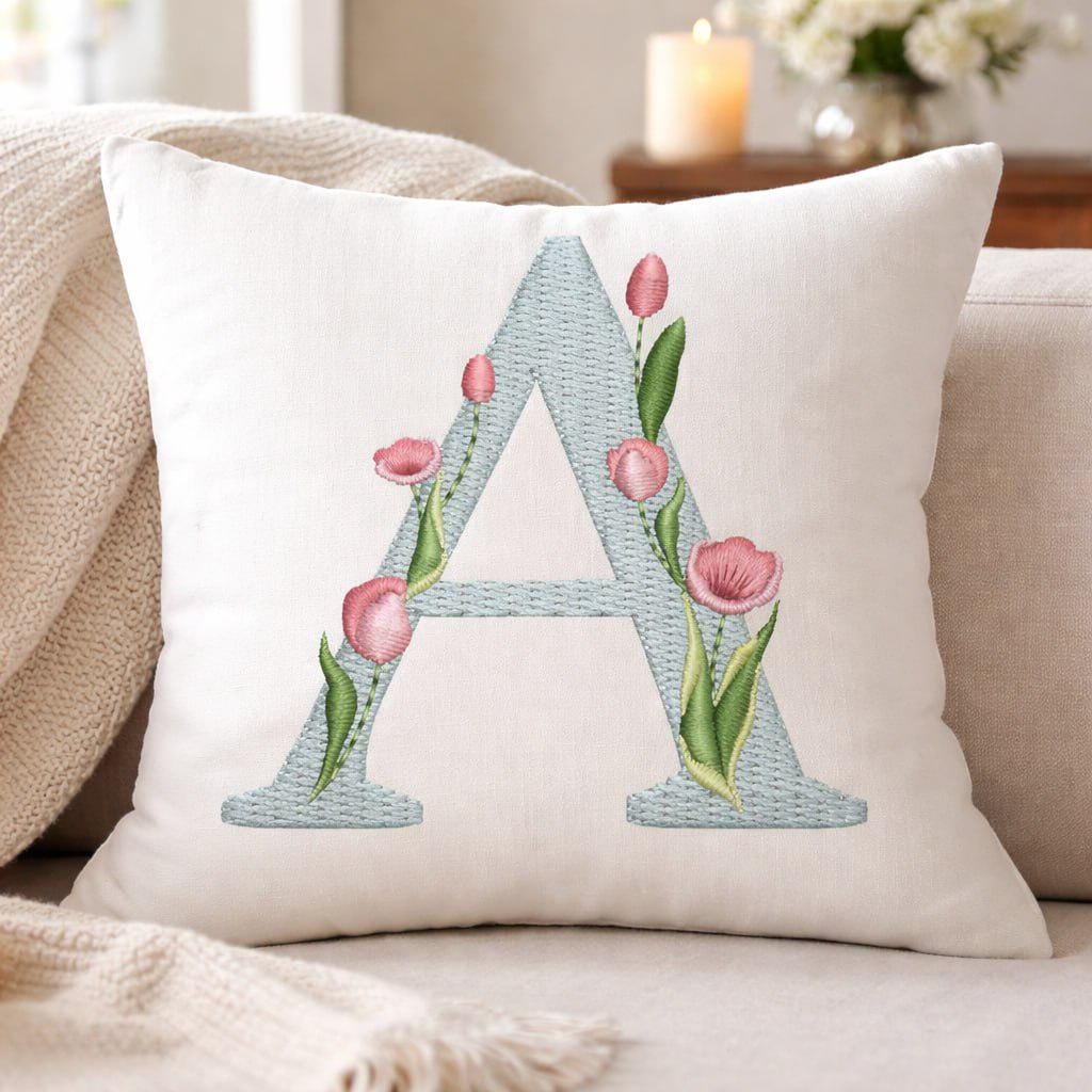 Floral Alphabet Embroidery Design: A-Z Font Bundle, 6 Sizes (BX Included, Instant Download)