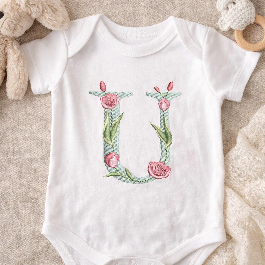 Floral Alphabet Embroidery Design: A-Z Font Bundle, 6 Sizes (BX Included, Instant Download)
