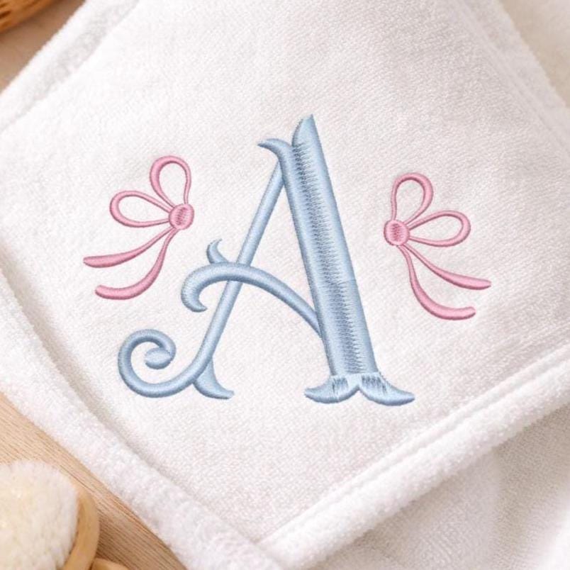 Baby Girl Monogram Embroidery with Bows, Pastel Initial Font BX, Nursery Name Design, Machine Embroidery (Digital Download), 11 formats