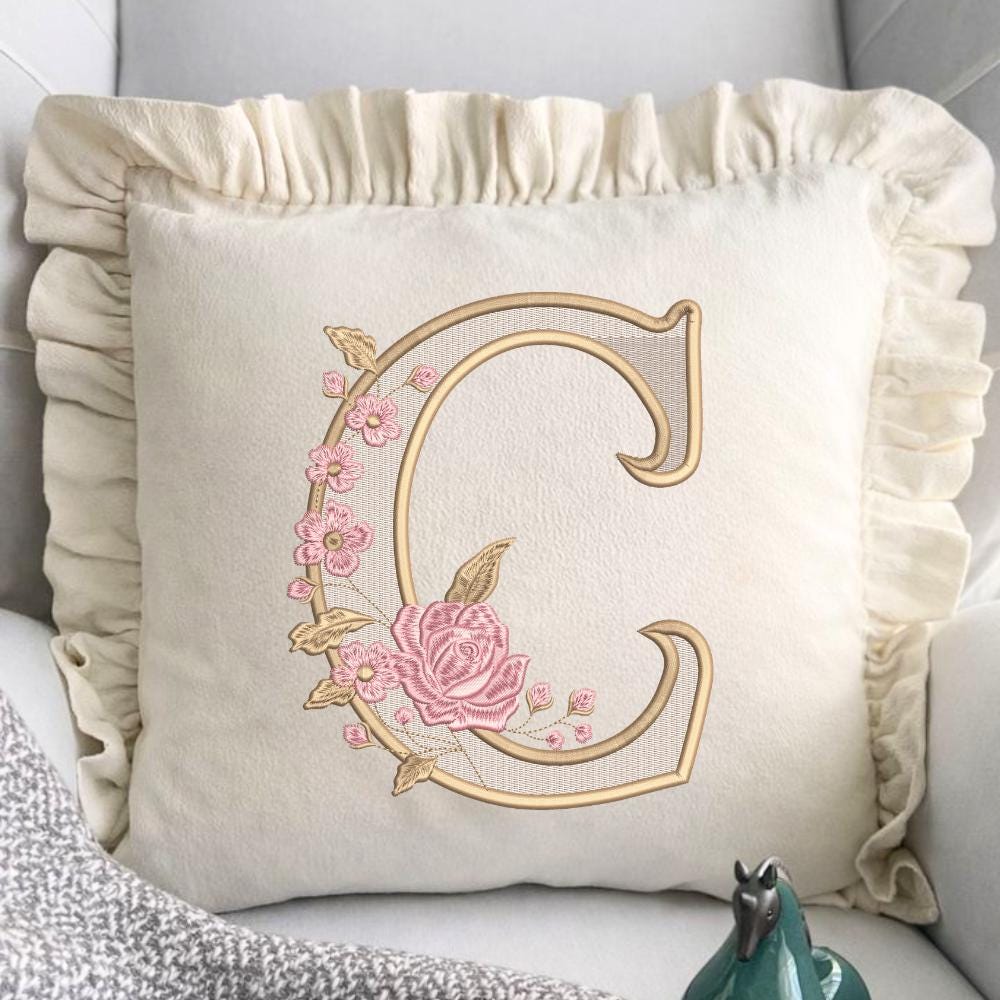 Floral  Satin Embroidery Font, Thin Script (BX Included, Instant Download)