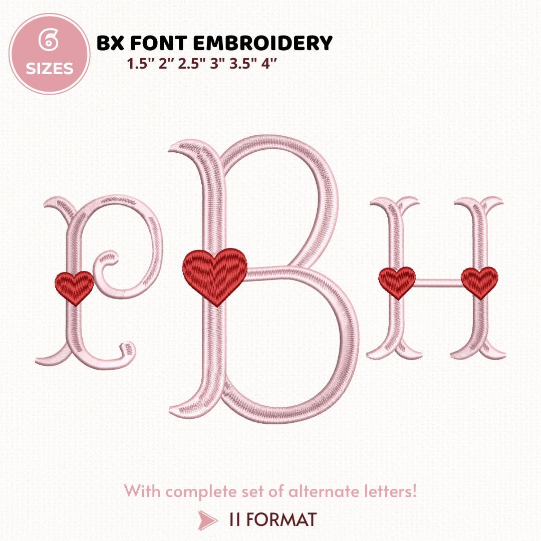 Heart Fishtail Monogram Fishtail Embroidery EmbroideryFont, Instant Download BX Font | PES + 11 other formats for Embroidery Machines