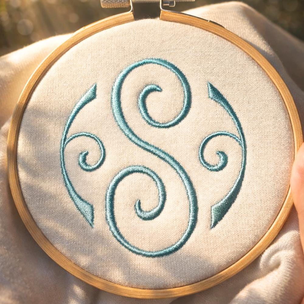 Circle Monogram Embroidery Font, Fishtail Monogram with Frame Embroidery Design, BX Font (Digital Download), 5 sizes, 11 formats