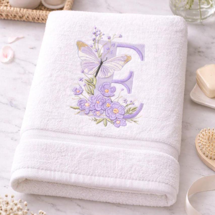 Floral Alphabet with Butterfly, Monogram Letter E Embroidery, Name Embroidery Design (Digital Download), 5 sizes