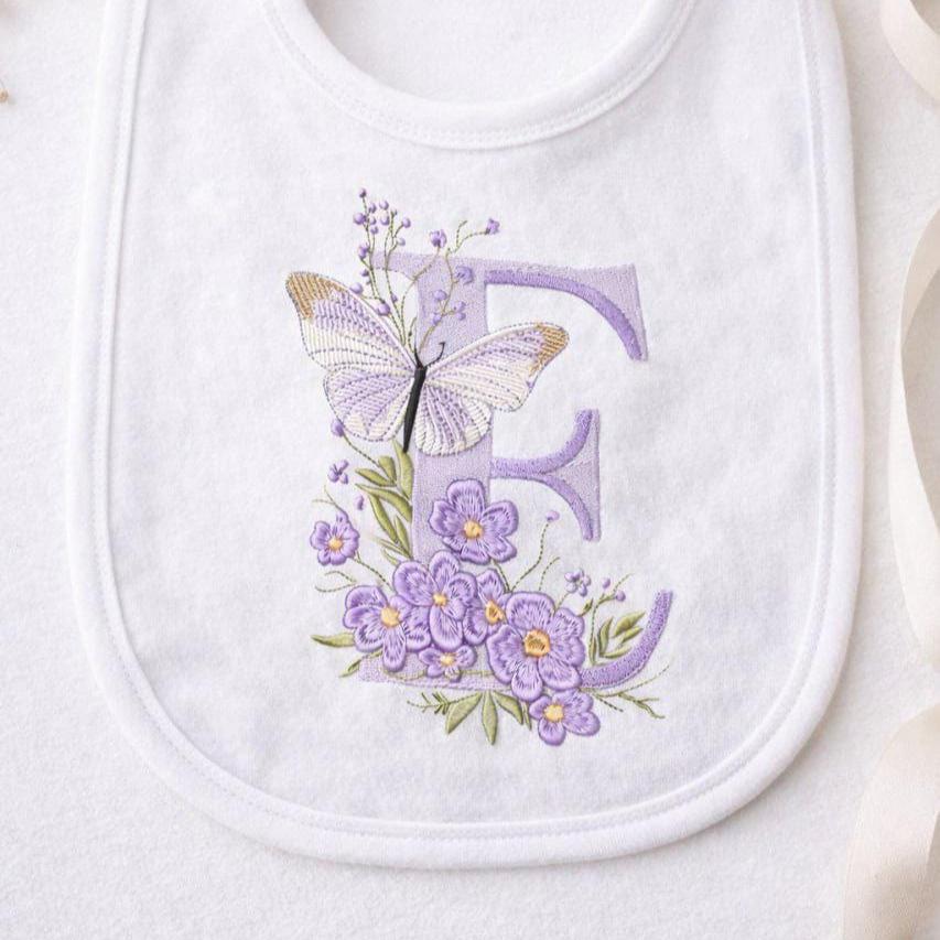 Floral Alphabet with Butterfly, Monogram Letter E Embroidery, Name Embroidery Design (Digital Download), 5 sizes