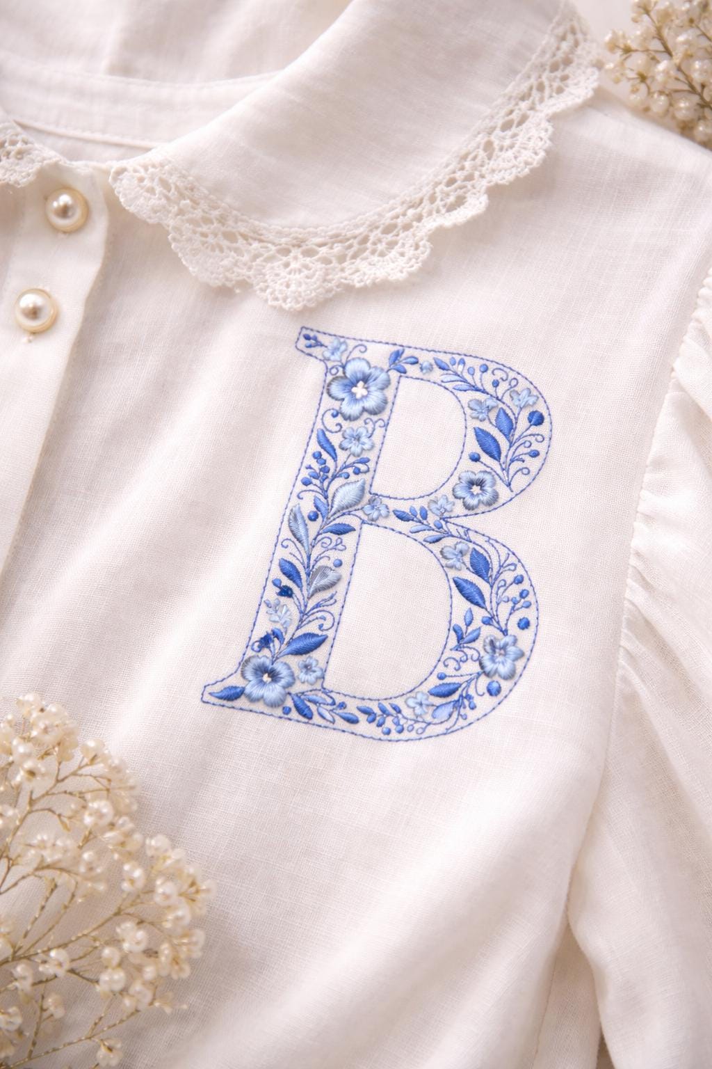 Chinoiserie Alphabet 7 Inch A-Z Machine Embroidery Font, Blue Elegant Monogram Letters, BX Font | PES + 11 other formats