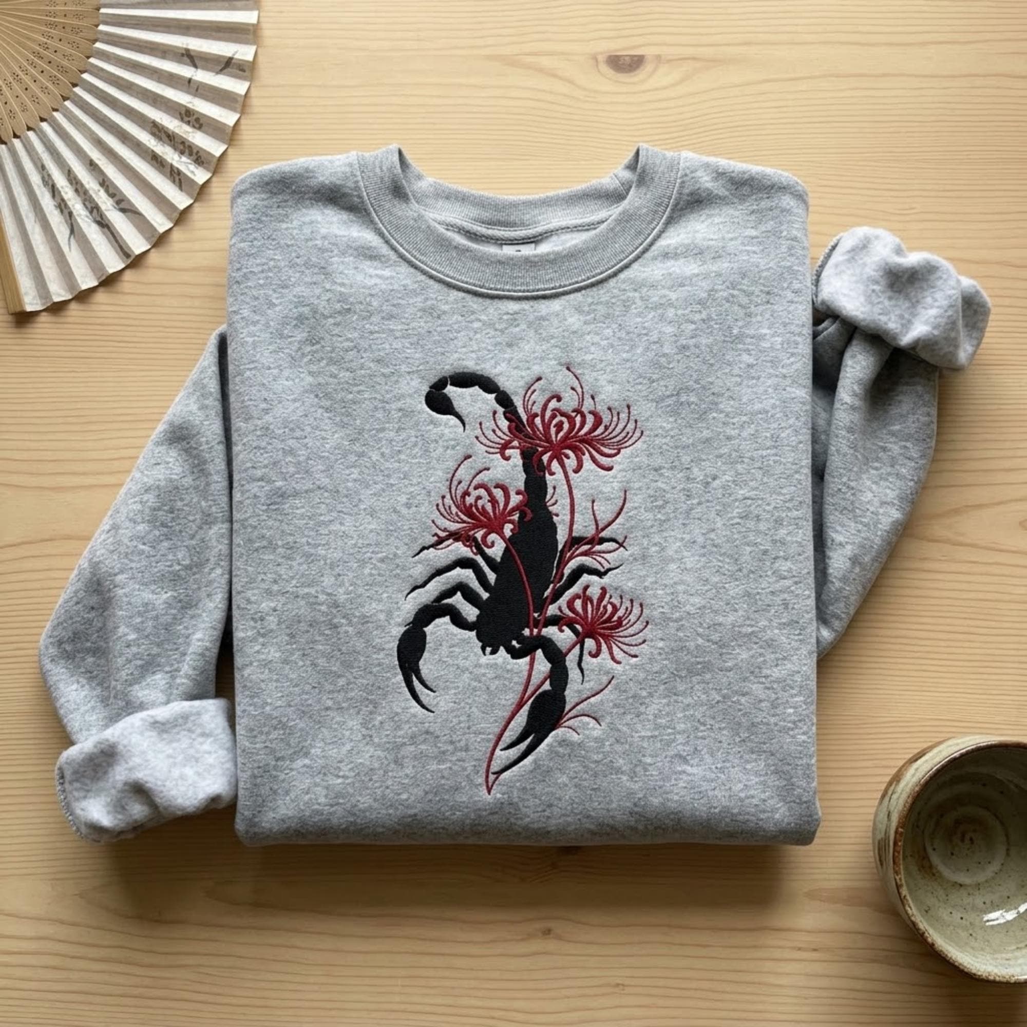 Scorpion Spider Lily Embroidered Sweatshirt Japanese Gothic Floral Crewneck Dark Aesthetic Embroidery Shirt Tattoo Style Gift