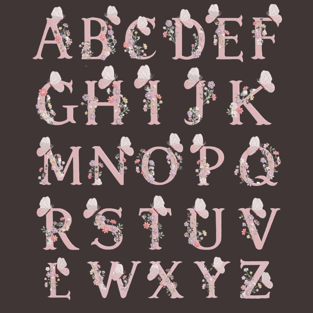 Floral Monogram Embroidery Font, Butterfly Alphabet A-Z, Elegant Flower Letters, Satin Stitch, BX Font | PES + 11 other formats